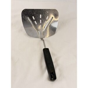 Vtg Foley Curved Stainless Wide Slotted Spatula Turner Flipper Black Handle